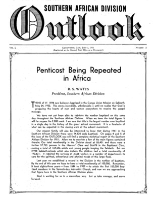 The Southern African Division Outlook | July 1, 1952