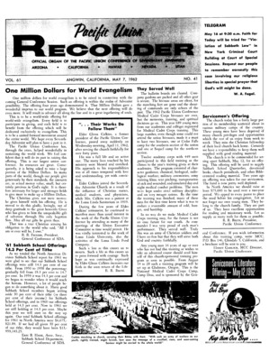 Pacific Union Recorder | May 7, 1962