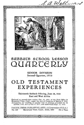 Sabbath School Quarterly | April 1, 1930